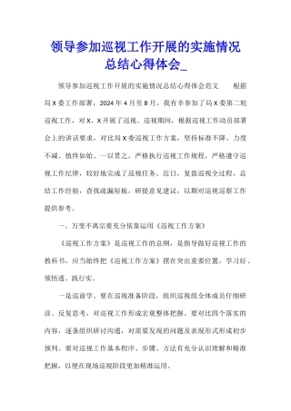 领导参加巡视工作开展的实施情况总结心得体会