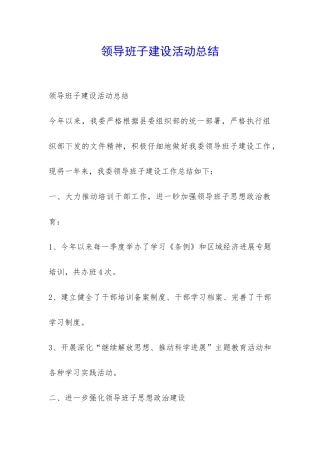 领导班子建设活动总结-