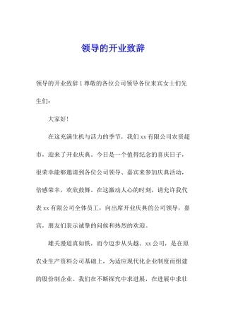 领导的开业致辞