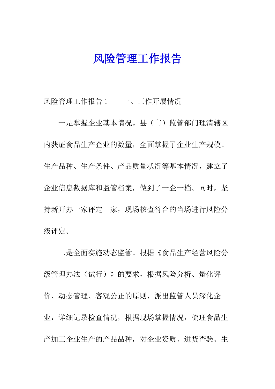 风险管理工作报告_第1页