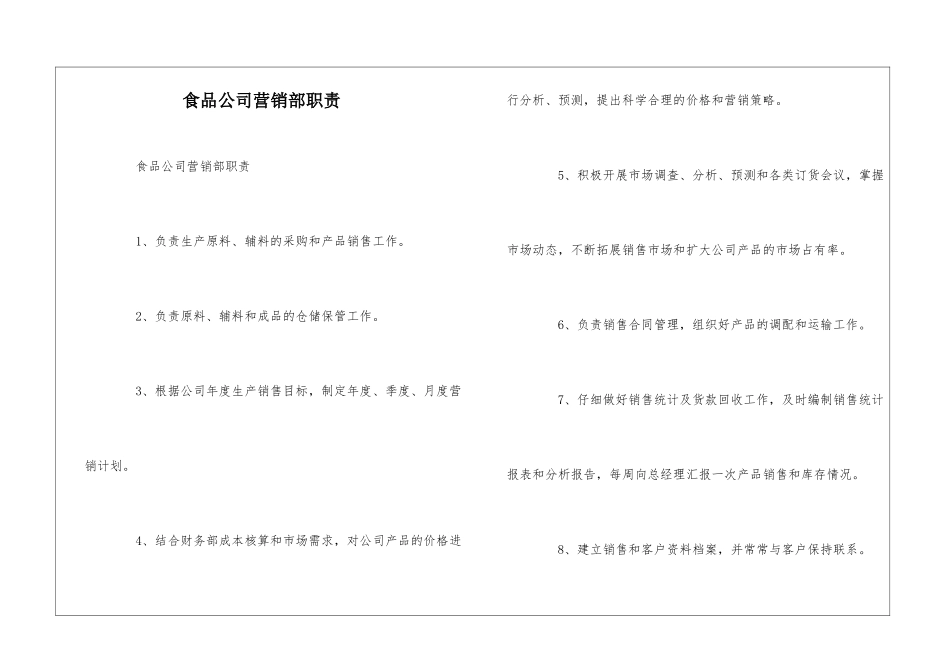 食品公司营销部职责--_第1页