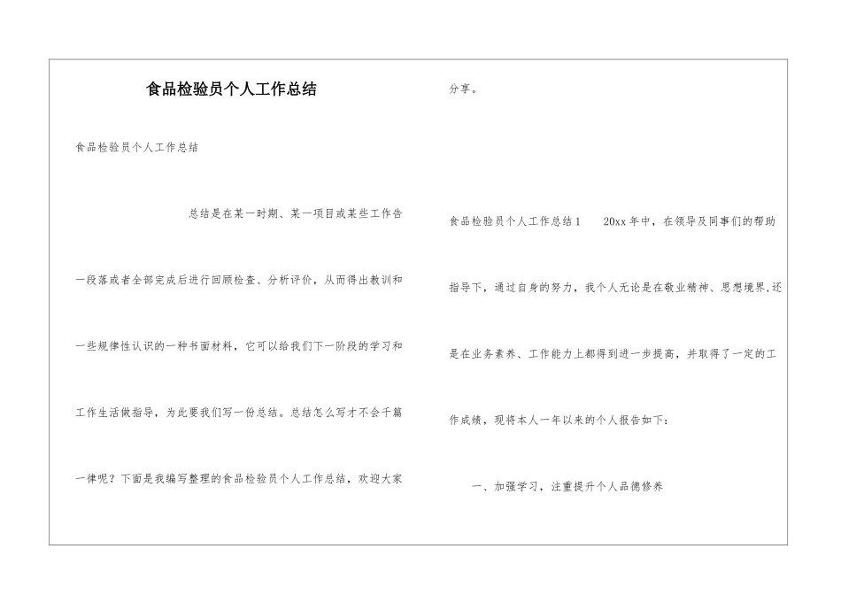 食品检验员个人工作总结_第1页