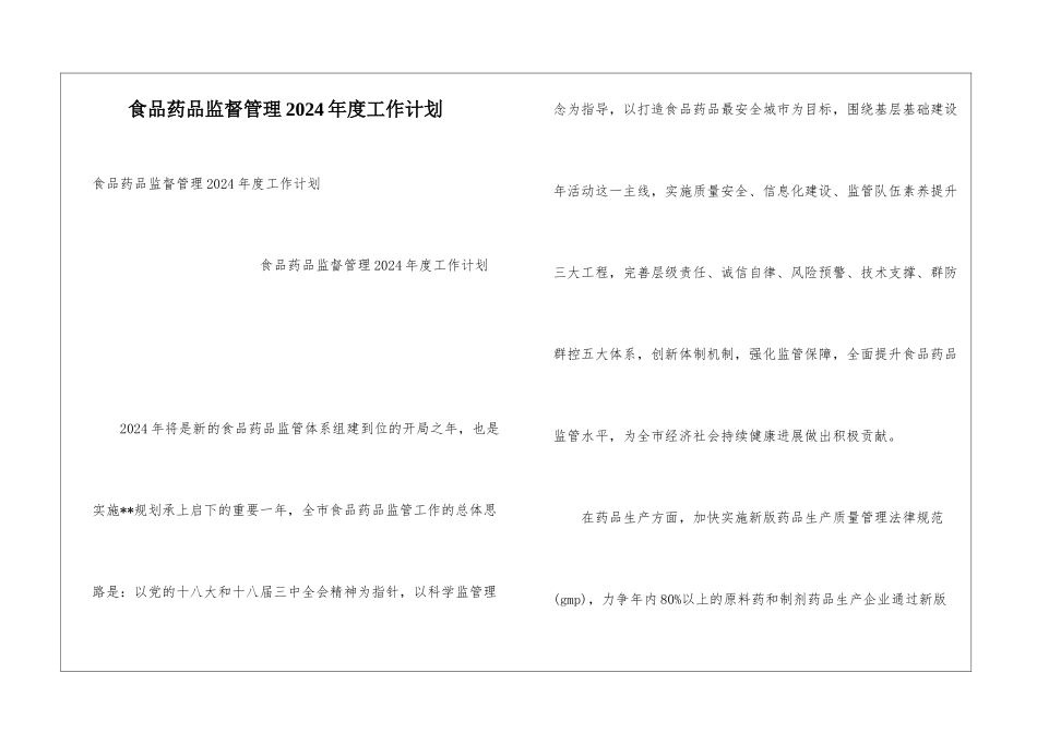 食品药品监督管理2024年度工作计划_第1页