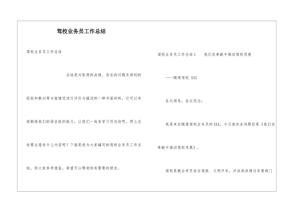 驾校业务员工作总结_第1页