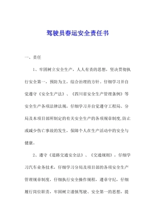 驾驶员春运安全责任书