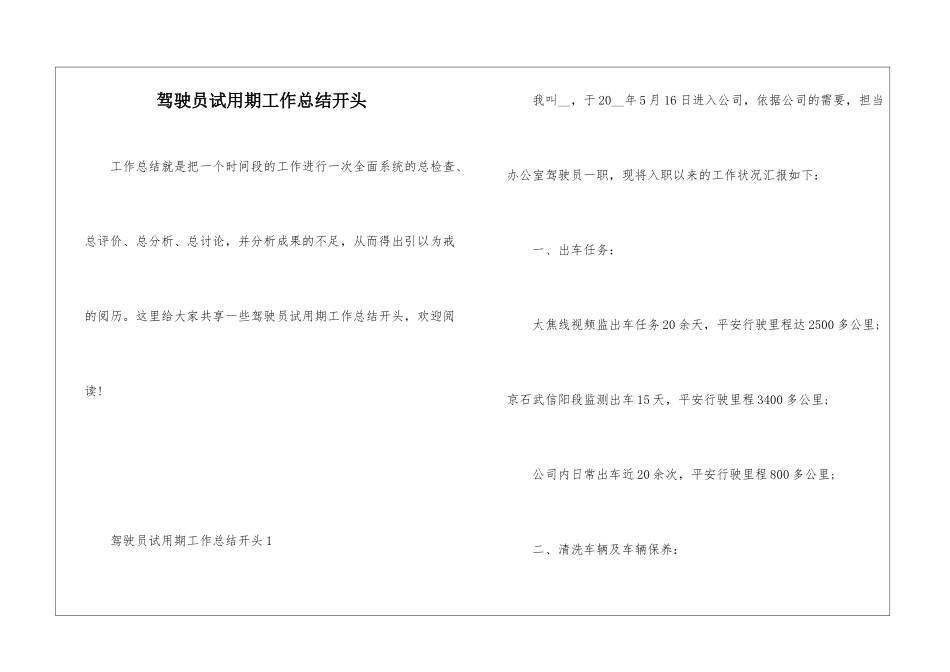驾驶员试用期工作总结开头_第1页