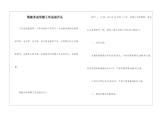 驾驶员试用期工作总结开头