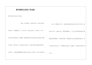 高中新班主任的工作总结