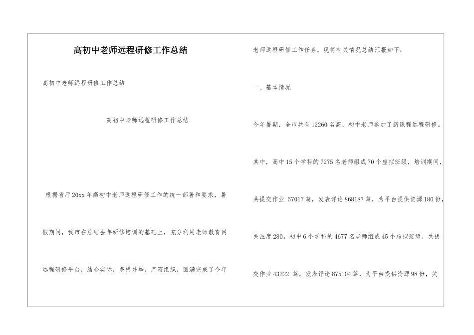 高初中教师远程研修工作总结_第1页