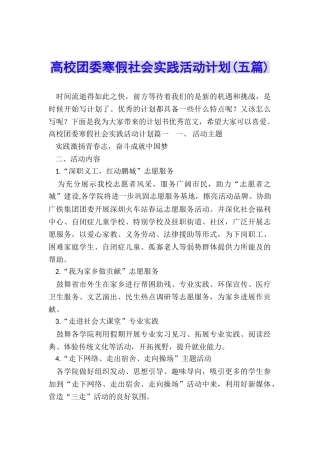 高校团委寒假社会实践活动计划