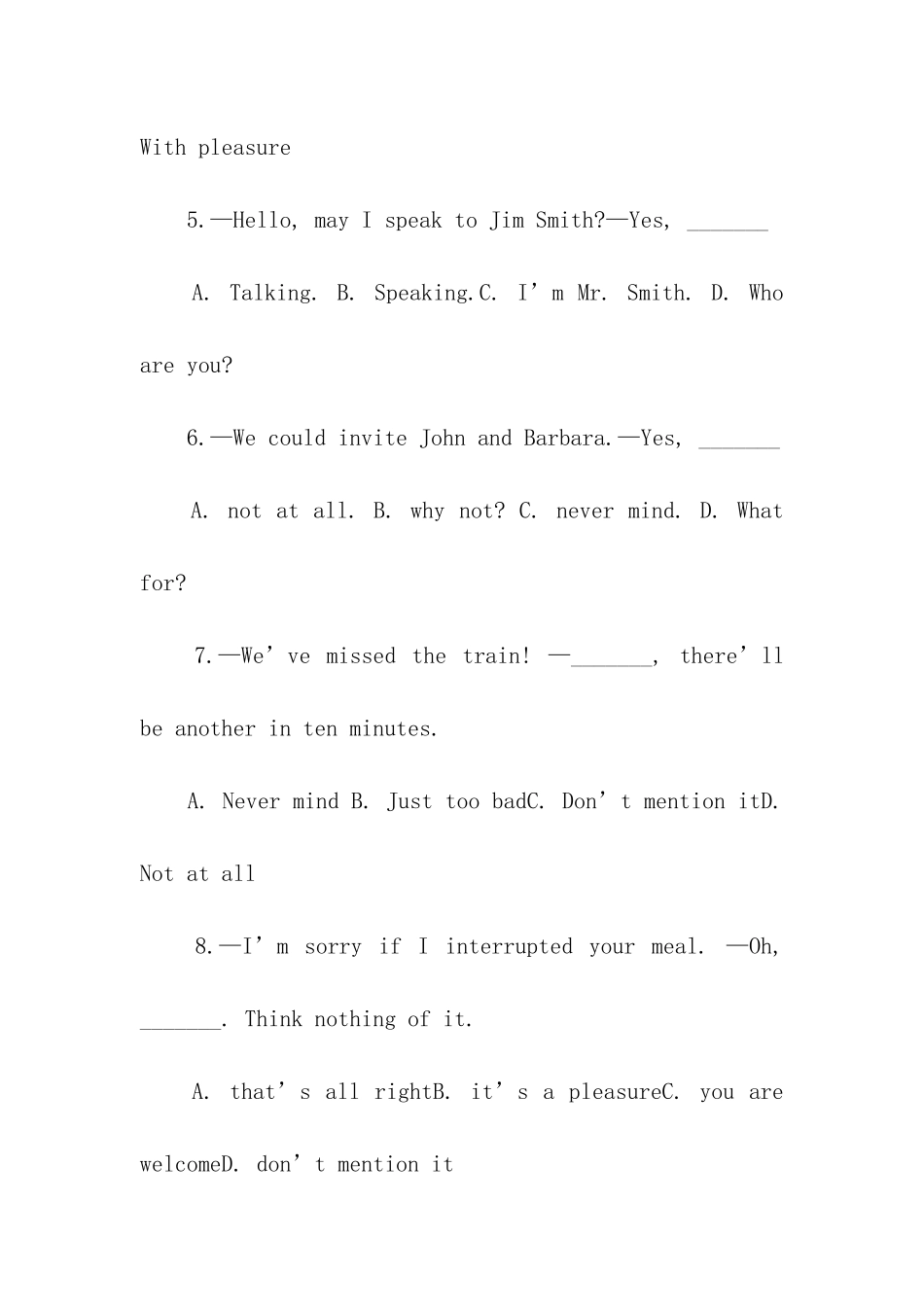 高考英语交际口语专项训练及答案_第2页