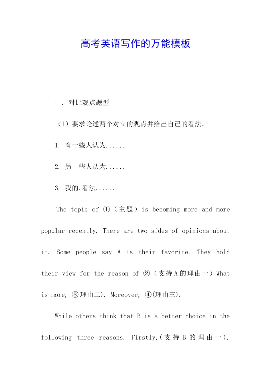 高考英语写作的万能模板_第1页
