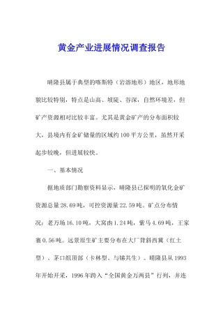 黄金产业发展情况调查报告