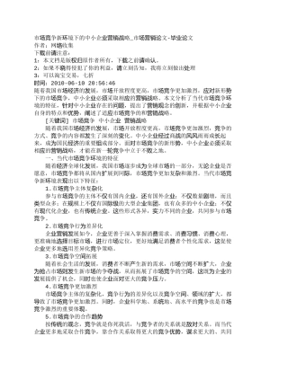 【2022精编】【精品文档-管理学】市场竞争新环境下的中小企业营销战略_市场