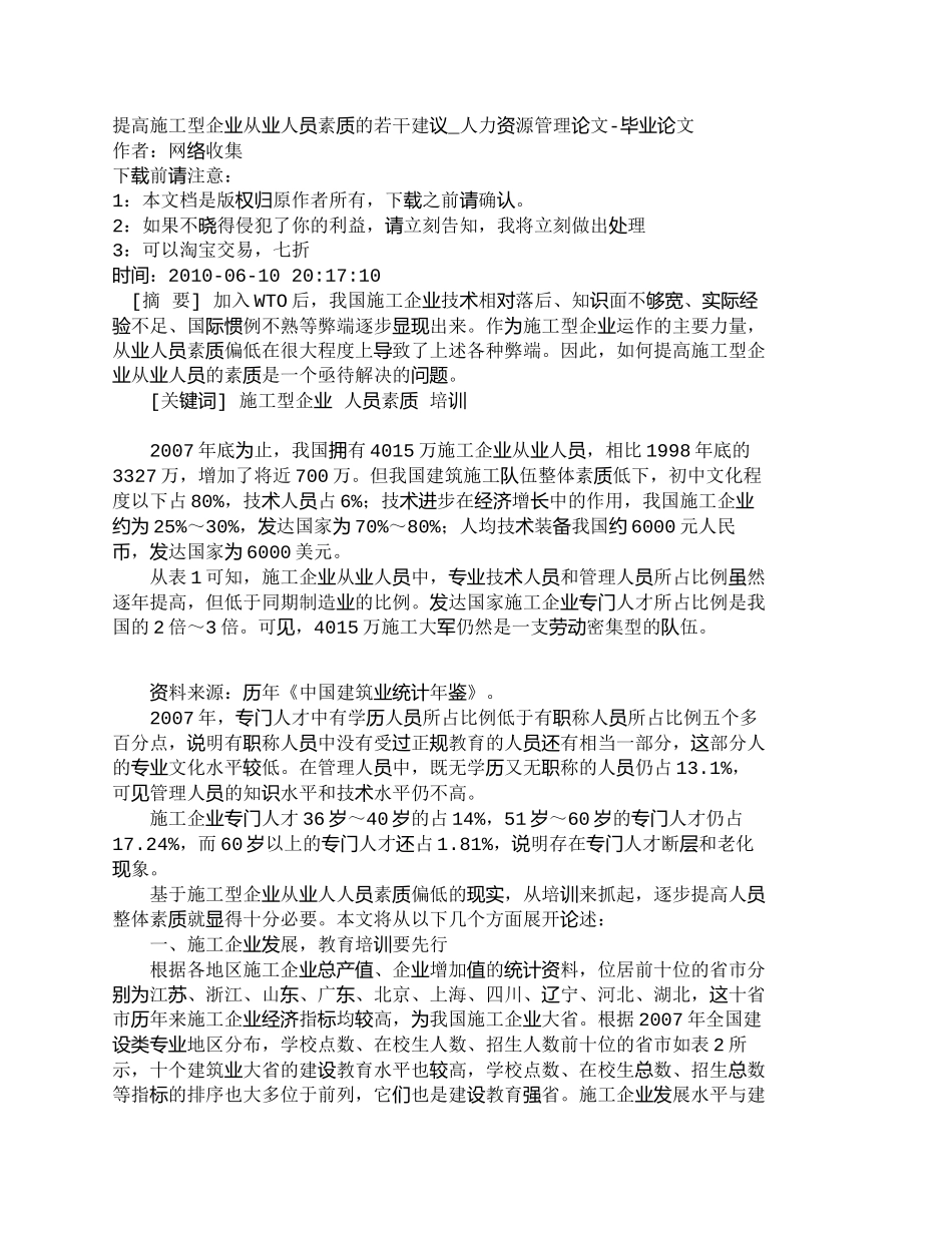 【2022精编】【精品文档-管理学】提高施工型企业从业人员素质的若干建议_人_第1页