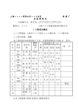 【2022精编】上海X工业区新建厂房监理规划