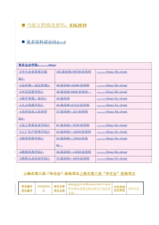 【2022精编】上海市第三届“华交会”招商项目研讨