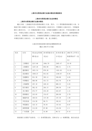 【2022精编】上海市内资商业银行业基本情况的调查报告