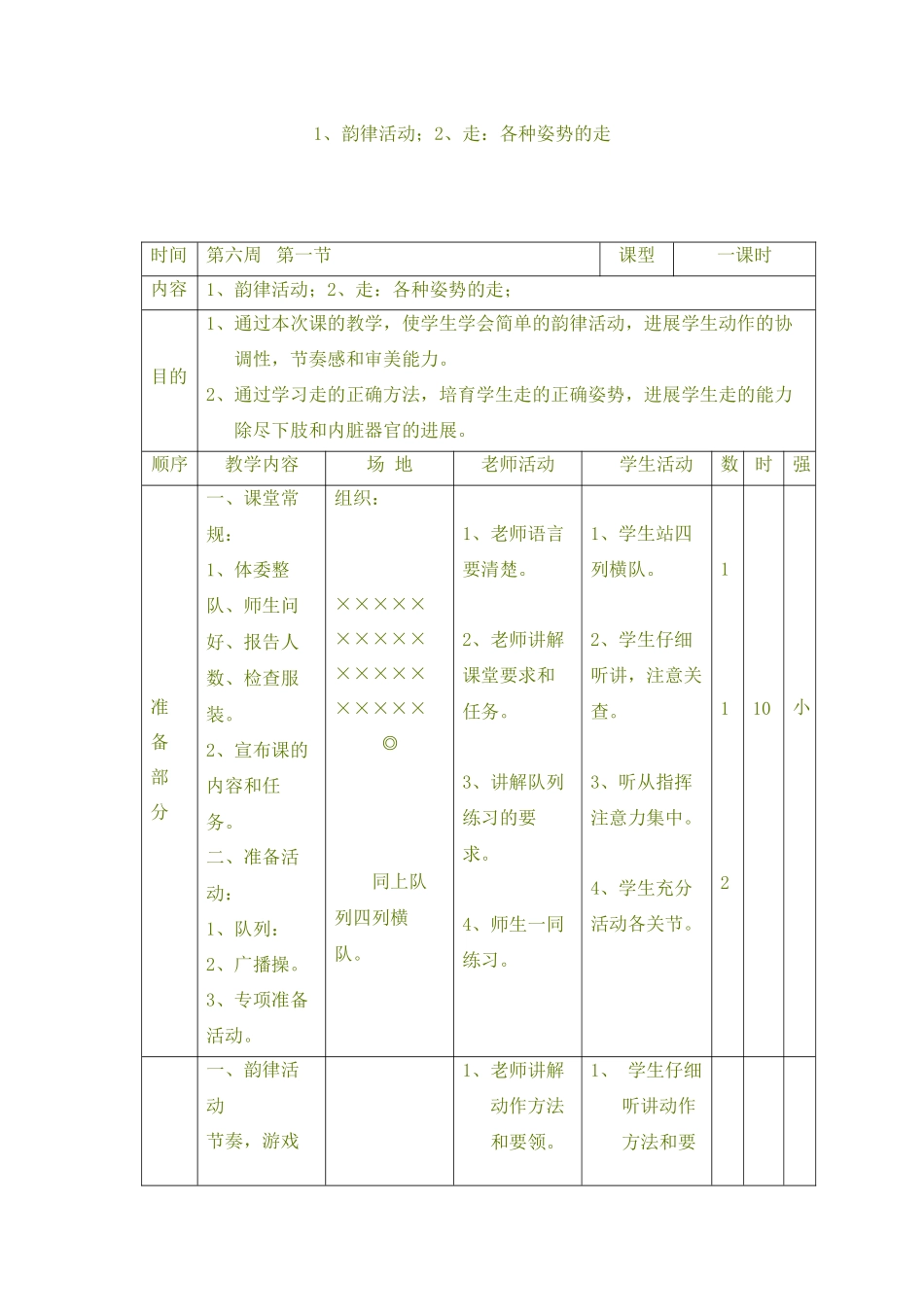 1、韵律活动;2、走：各种姿势的走_第1页
