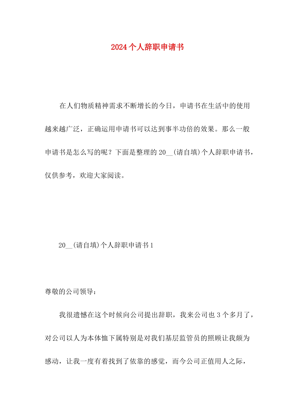 2024个人辞职申请书 _第1页