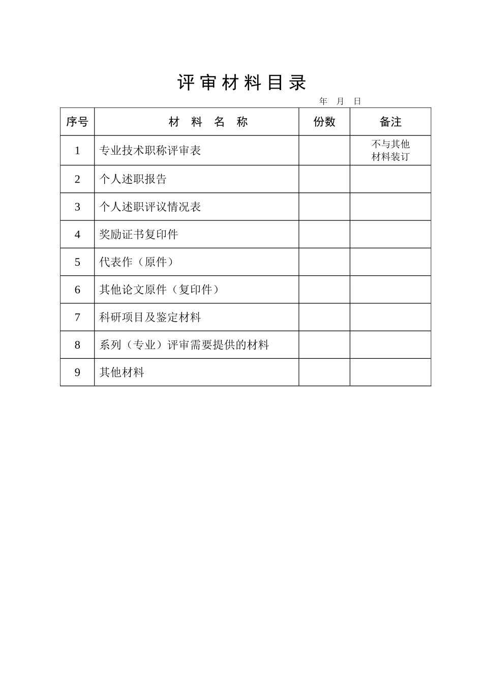 2024中高级职称评审文件-评审材料目录_第1页