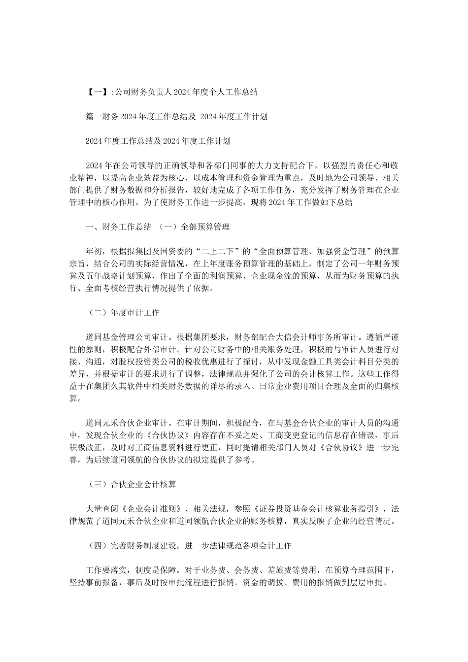 2024公司财务工作总结范文_第1页