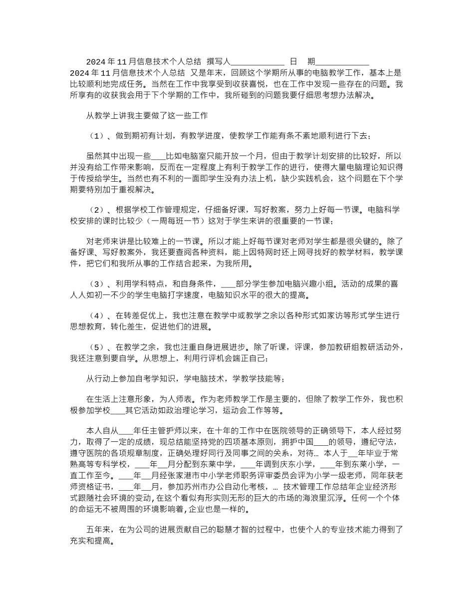 2024年11月信息技术个人总结_第1页