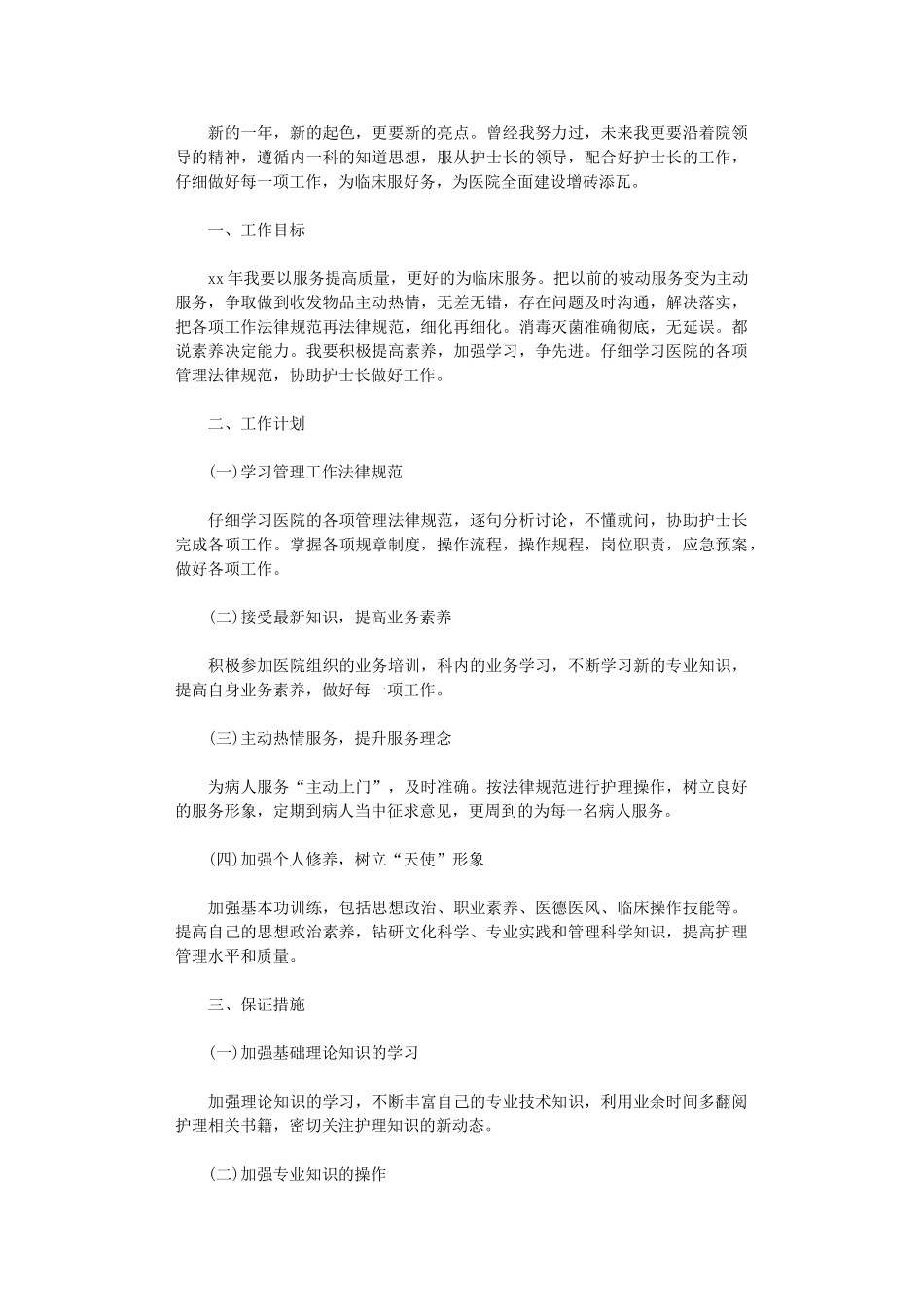 2024年11月护师工作计划范文_第1页