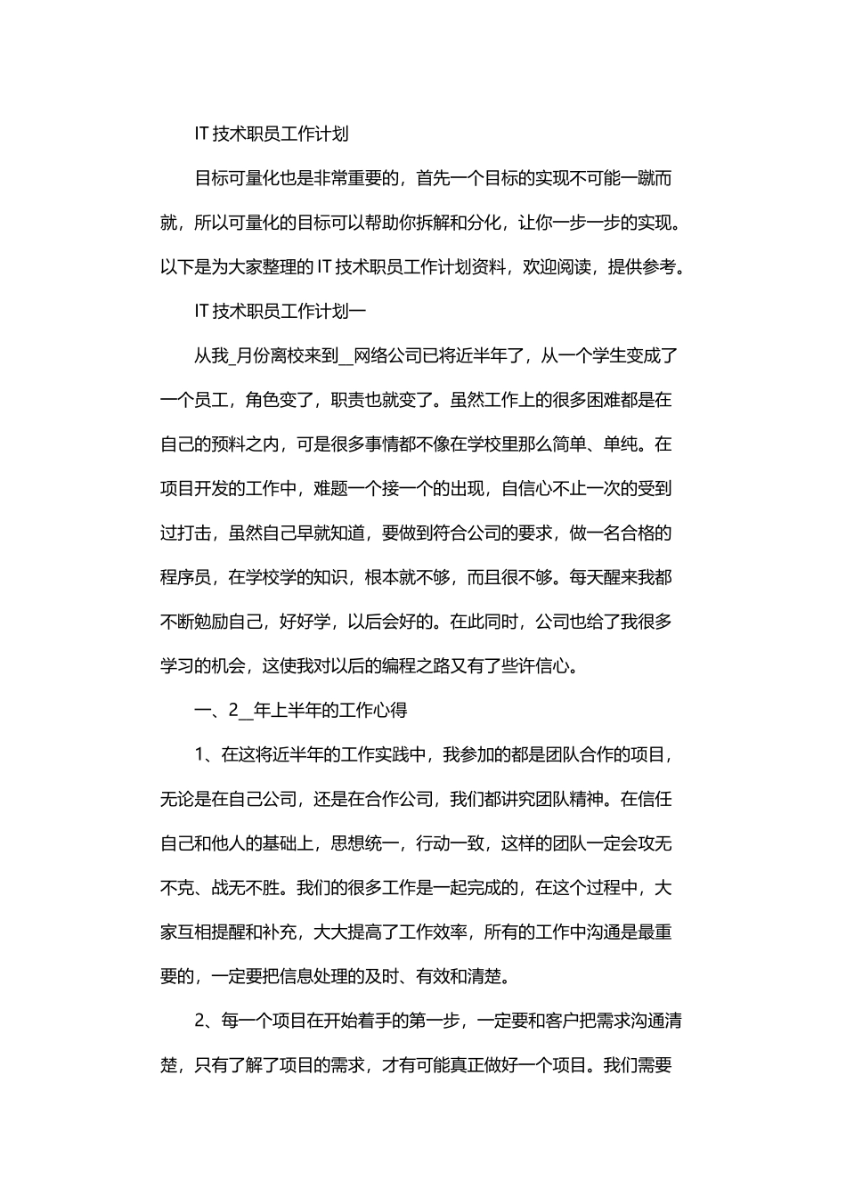 2024年IT技术职员工作计划_第1页