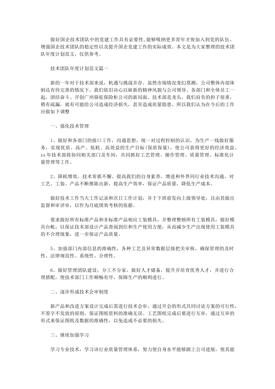 2024年[技术团队年度计划例文]-团队工作计划范文_第1页