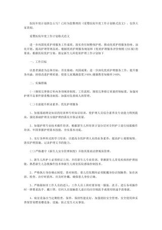 2024年[爱婴医院年度工作计划格式例文]
