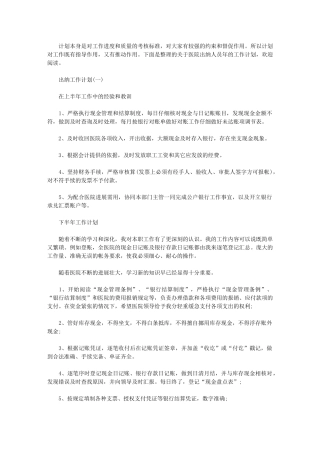 2024年【医院出纳人员工作计划】-医院工作计划