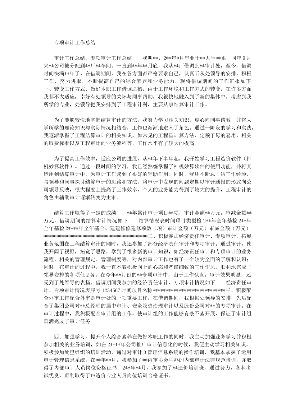 2024年专项审计工作总结最新_第1页