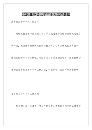 2024年业务员上半年个人工作总结