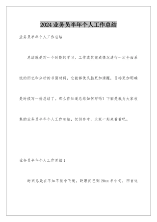 2024年业务员半年个人工作总结