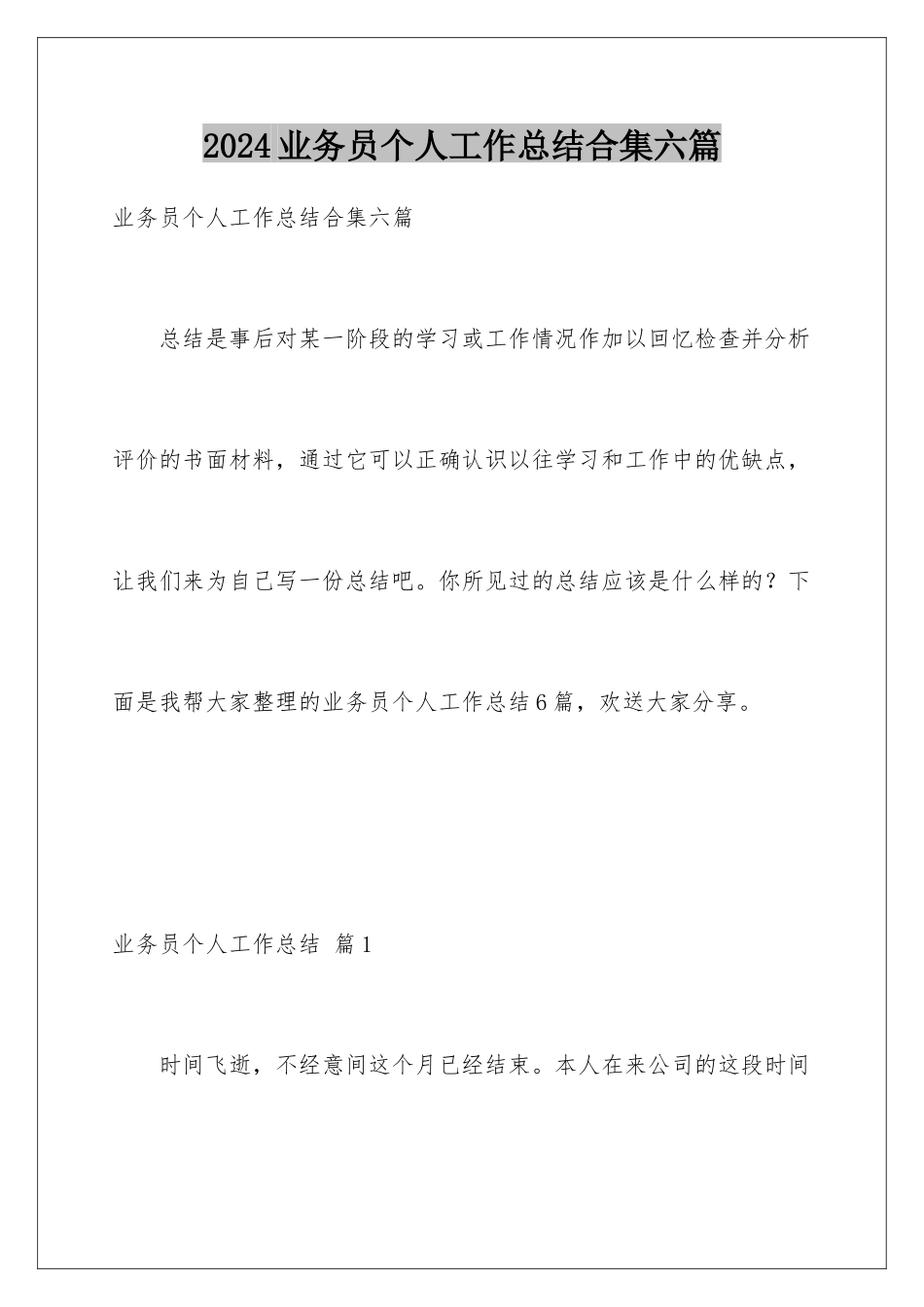 2024年业务员个人工作总结合集六篇_第1页