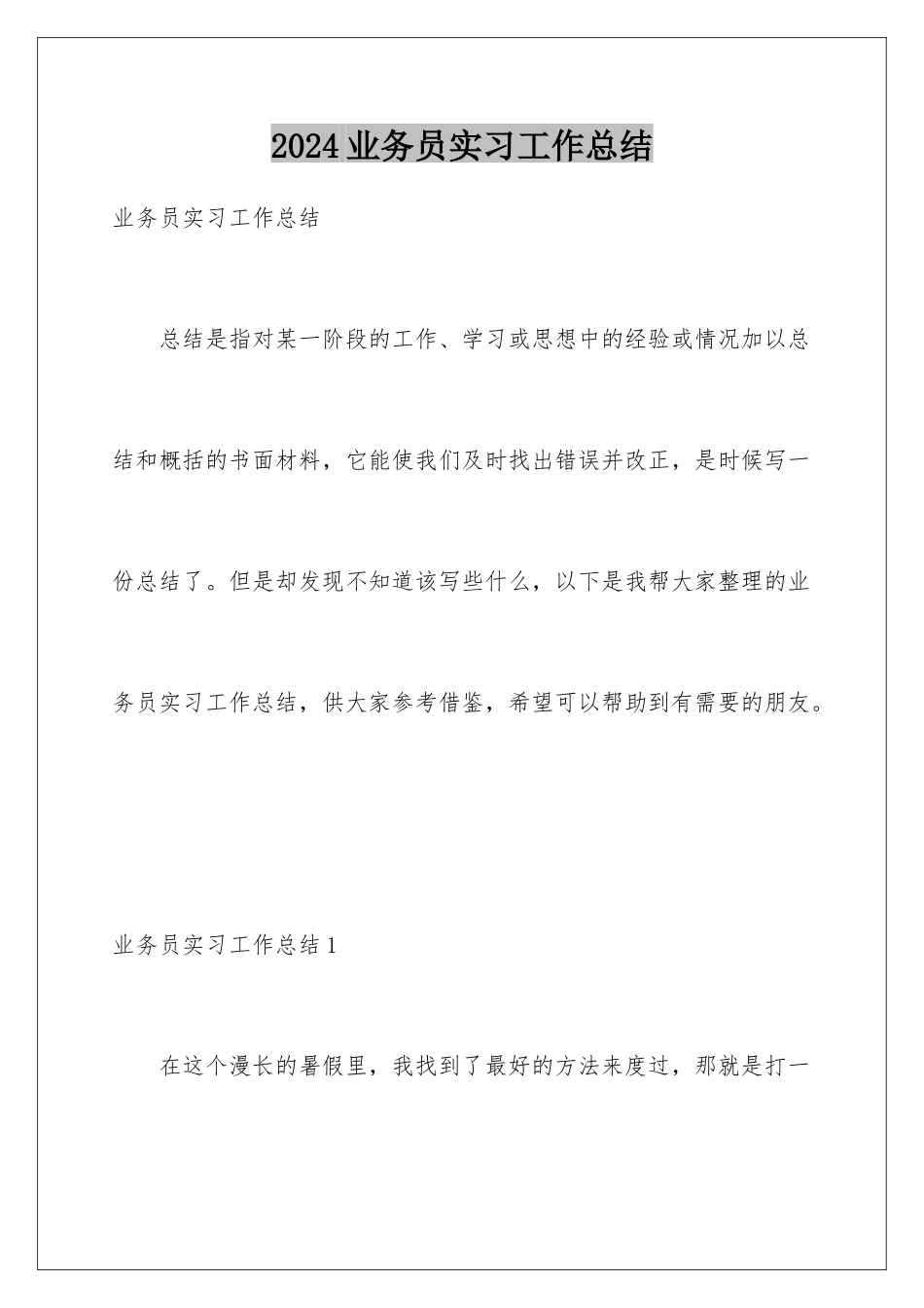 2024年业务员实习工作总结_第1页