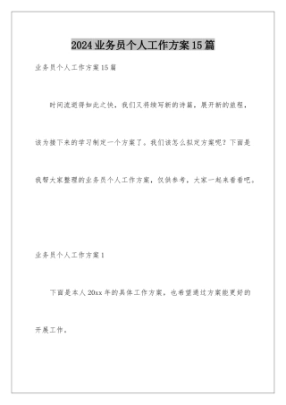 2024年业务员个人工作计划15篇