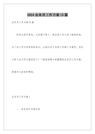 2024年业务员工作计划15篇
