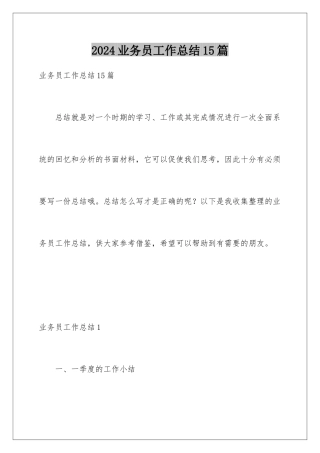 2024年业务员工作总结15篇