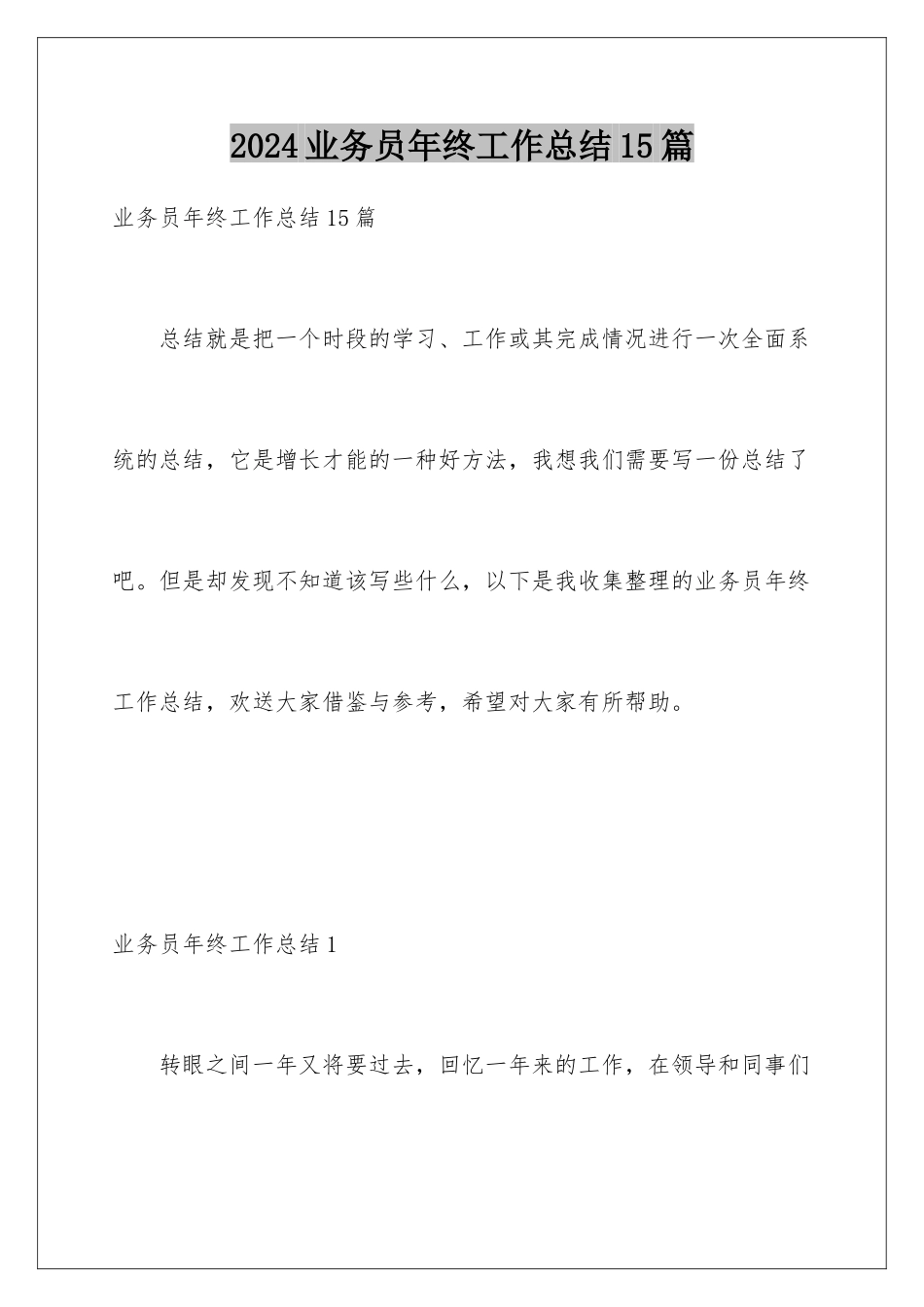 2024年业务员年终工作总结15篇_第1页
