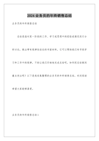 2024年业务员的年终销售总结