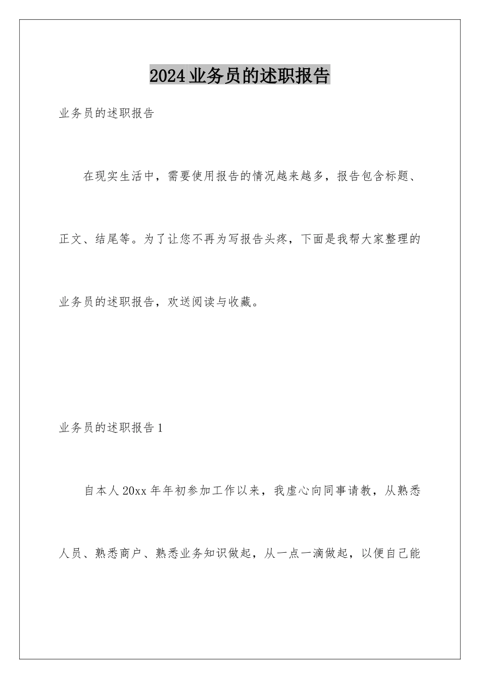 2024年业务员的述职报告_第1页