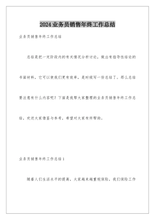 2024年业务员销售年终工作总结