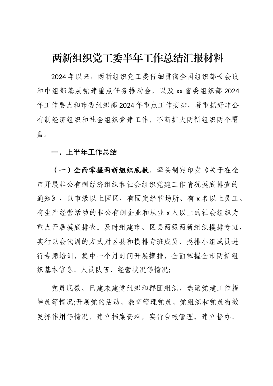 2024年两新组织党工委半年工作总结汇报材料word版_第1页