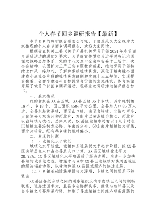 2024年个人春节回乡调研报告【最新】-
