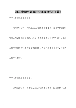 2024年中学生暑假社会实践报告