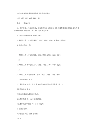 2024年中山市殡仪馆殡葬基本服务项目及收费标准表