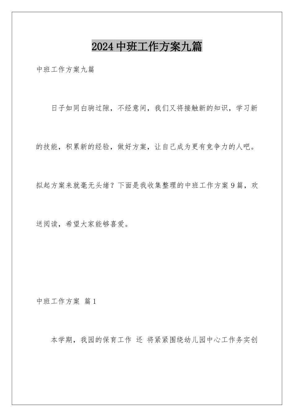 2024年中班工作计划九篇_第1页