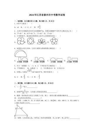 2024年中考数学试卷-z泰州